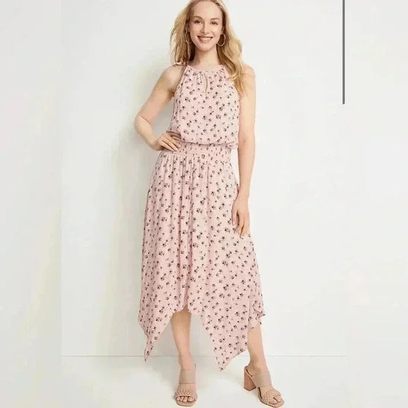 Maurices Women's Pink Floral Halter Neck Midi Dress Size L - Picture 3 of 5